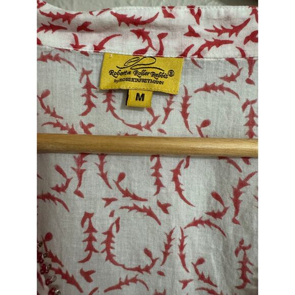 Roberta Roller Rabbit Cotton Blouse Tunic Seed Bead Blouse Size Medium - Picture 2 of 7